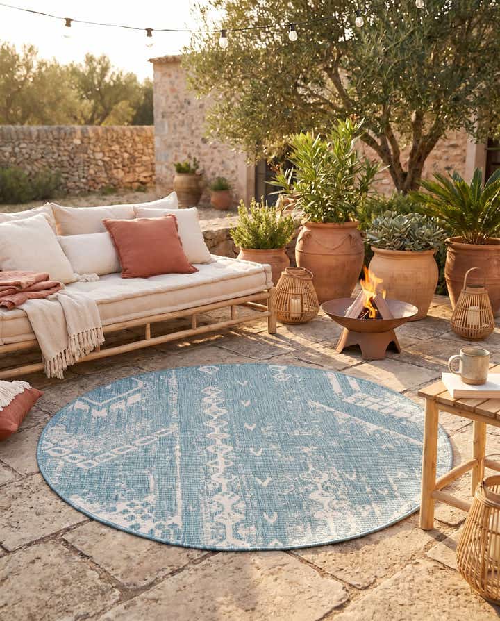 4' x 4' Easy-Clean Bohemian Indoor / Outdoor Round Rug