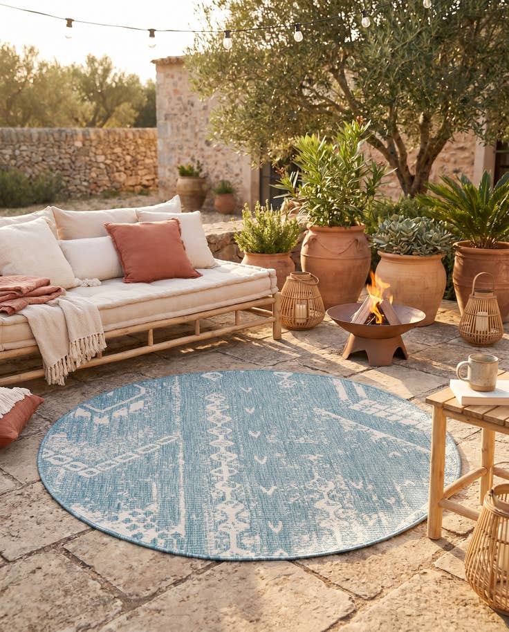 Detail image of 4' x 4' Easy-Clean Bohemian Indoor / Outdoor Round Rug
