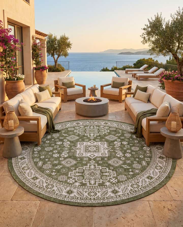 10' x 10' Easy-Clean Aztec Indoor / Outdoor Round Rug