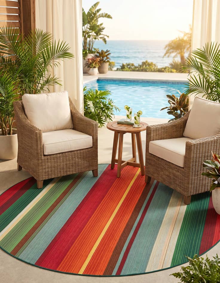 Detail image of 6' x 6' Easy-Clean Modern Indoor / Outdoor Round Rug