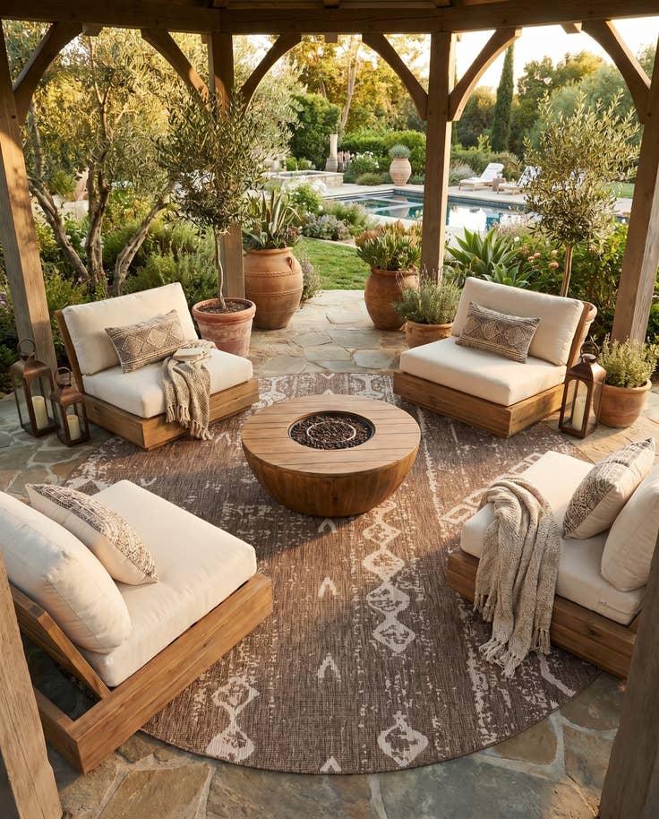 Detail image of 13' x 13' Easy-Clean Bohemian Indoor / Outdoor Round Rug