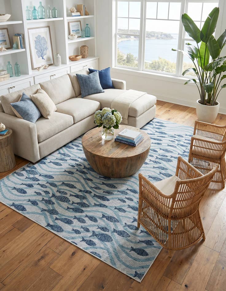 Detail image of 7' 10 x 11' Easy-Clean Coastal Indoor / Outdoor Rug