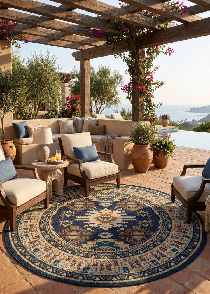 7' 10 x 7' 10 Easy-Clean Baja Indoor / Outdoor Round Rug