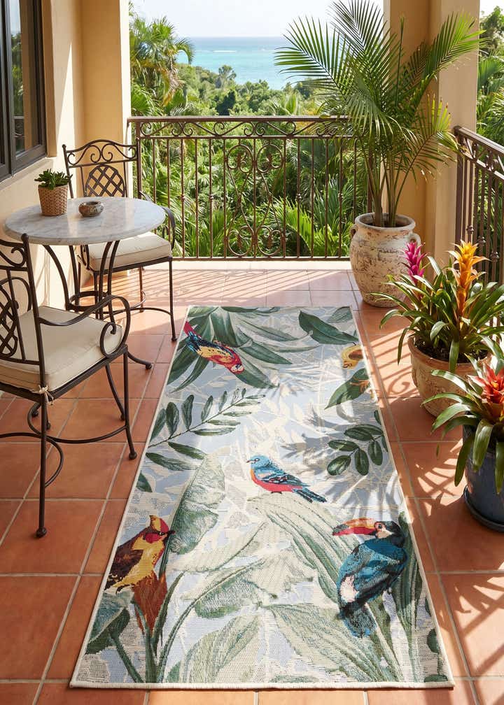 2' 7 x 5' 3 Easy-Clean Botanical Indoor / Outdoor Runner Rug