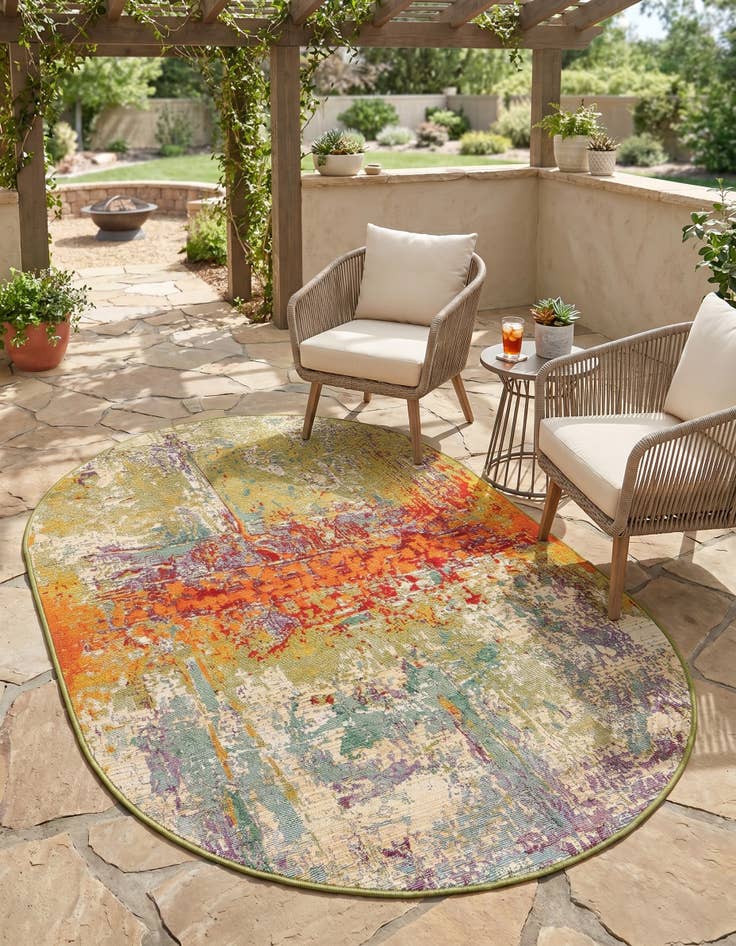 Detail image of 3' 3 x 5' 3 Easy-Clean Modern Indoor / Outdoor Oval Rug
