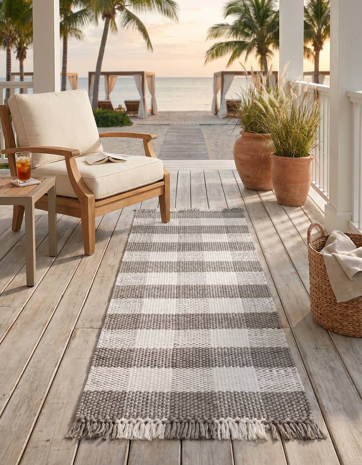 Detail image of 2' x 6' Easy-Clean Eco Plaid Washable Indoor / Outdoor Runner Rug