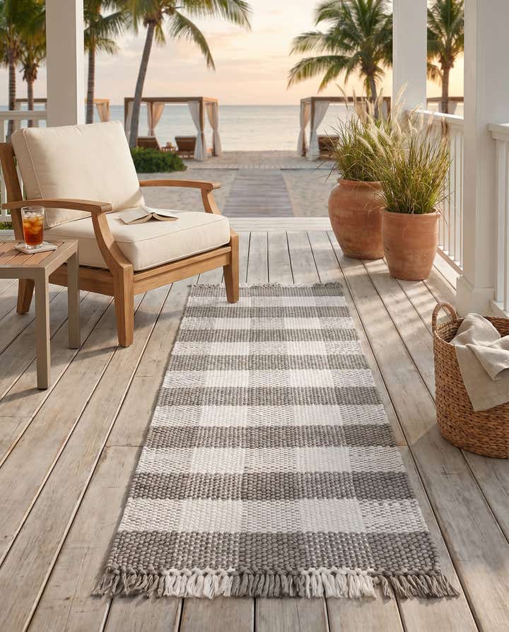 2' x 6' Easy-Clean Eco Plaid Washable Indoor / Outdoor Runner Rug