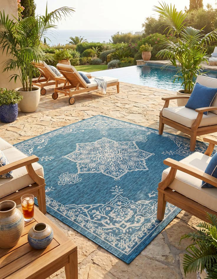 Detail image of 7' 10 x 7' 10 Easy-Clean Traditional Indoor / Outdoor Square Rug