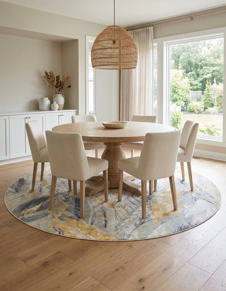 Detail image of 10' x 10' Easy-Clean Botanical Indoor / Outdoor Round Rug