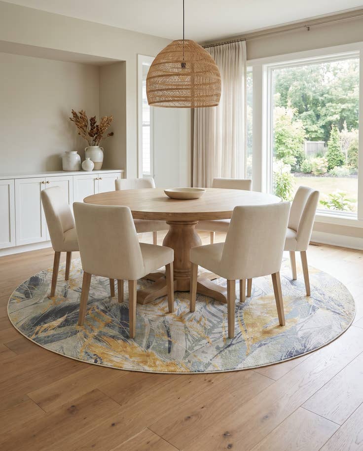 Detail image of 10' x 10' Easy-Clean Botanical Indoor / Outdoor Round Rug
