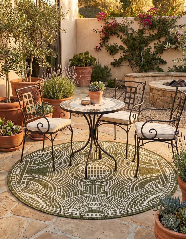 Detail image of 6' x 6' Easy-Clean Traditional Indoor / Outdoor Round Rug
