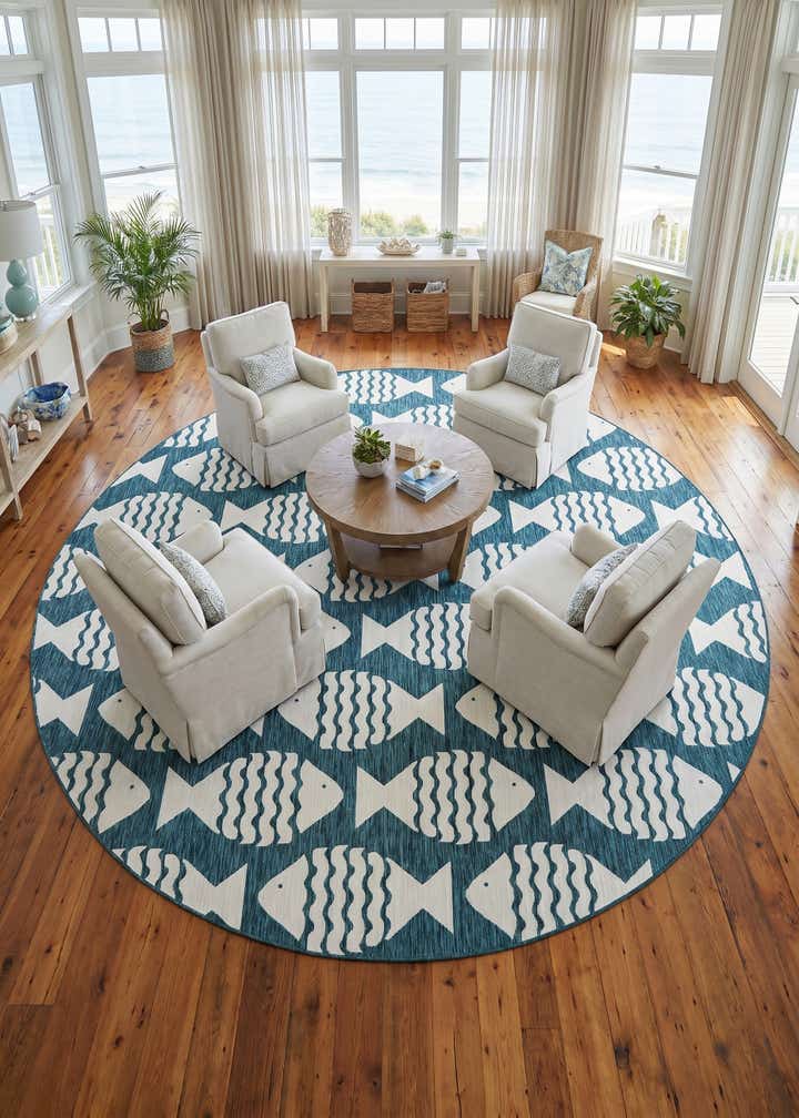 13' x 13' Easy-Clean Coastal Indoor / Outdoor Round Rug