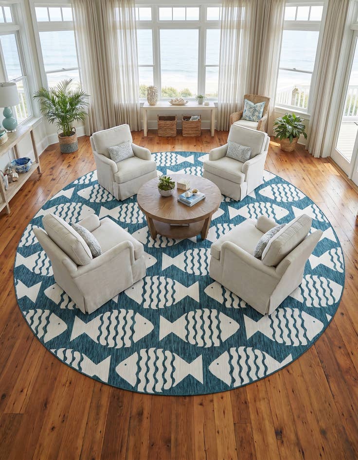 Detail image of 13' x 13' Easy-Clean Coastal Indoor / Outdoor Round Rug