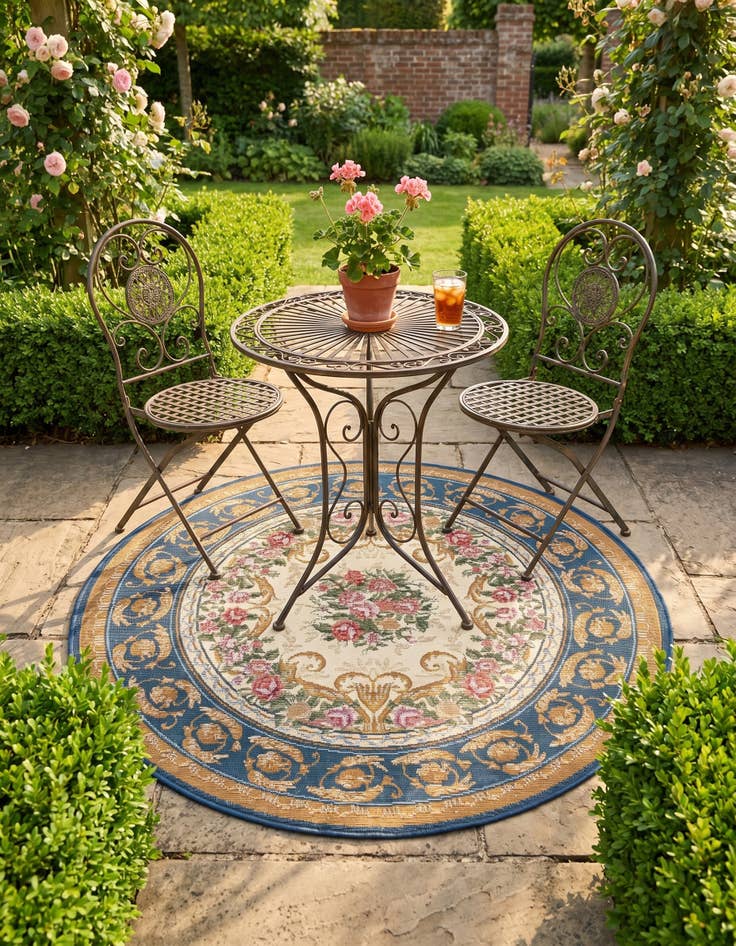 Detail image of 3' x 3' Easy-Clean Traditional Indoor / Outdoor Round Rug