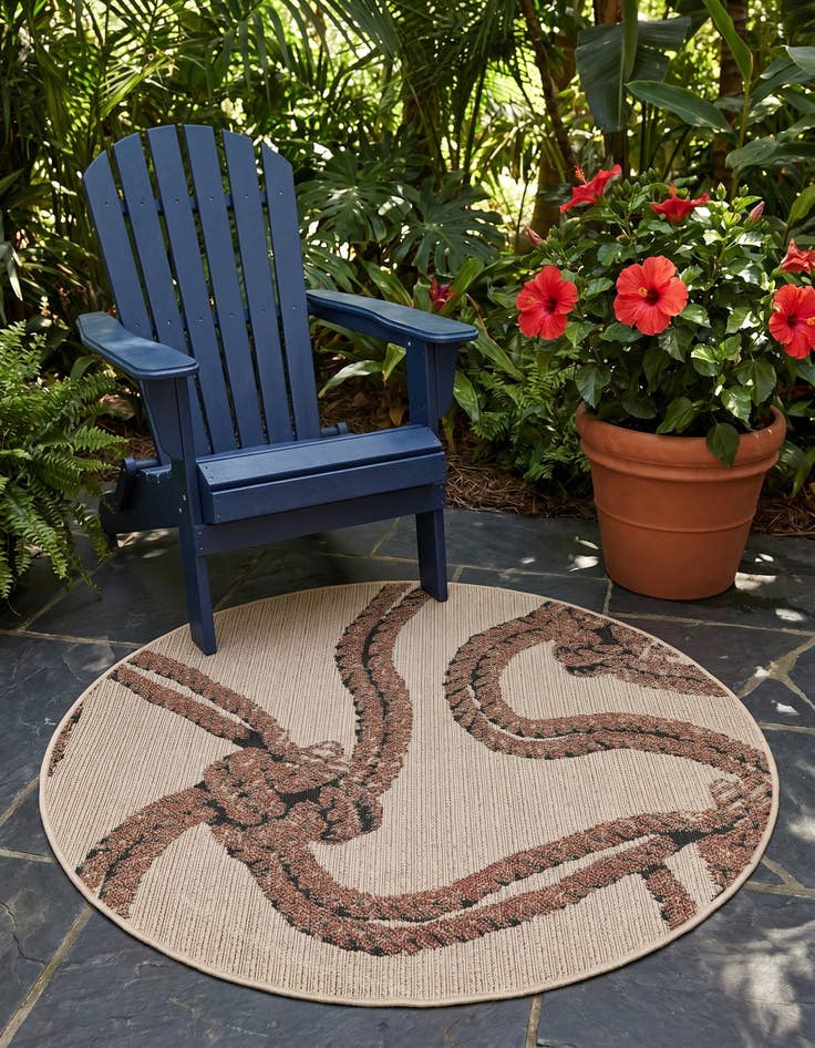Detail image of 4' x 4' Easy-Clean Coastal Indoor / Outdoor Round Rug