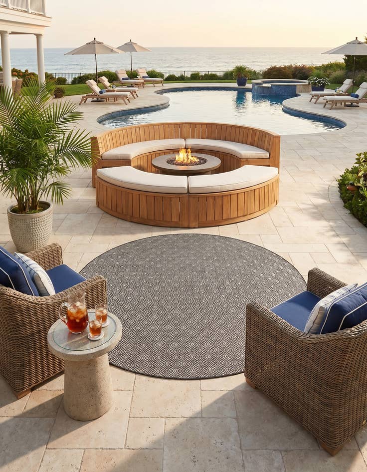 Detail image of 10' x 10' Easy-Clean Trellis Indoor / Outdoor Round Rug