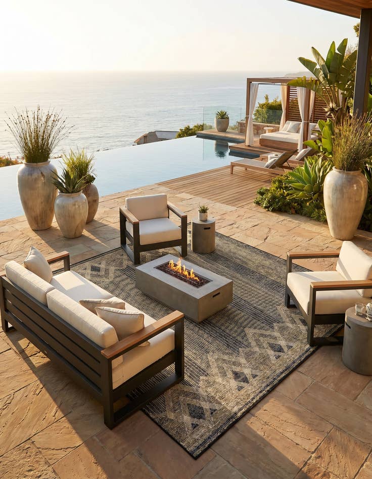 Detail image of 10' x 10' Easy-Clean Modern Indoor / Outdoor Square Rug