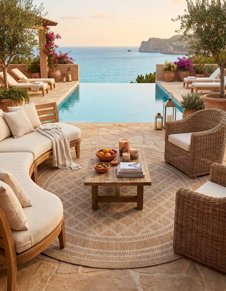 Detail image of 7' 10 x 7' 10 Easy-Clean Lattice Indoor / Outdoor Round Rug