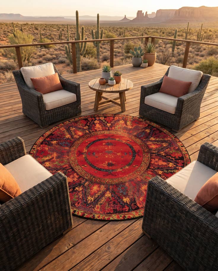 Detail image of 6' x 6' Easy-Clean Tribal Indoor / Outdoor Round Rug