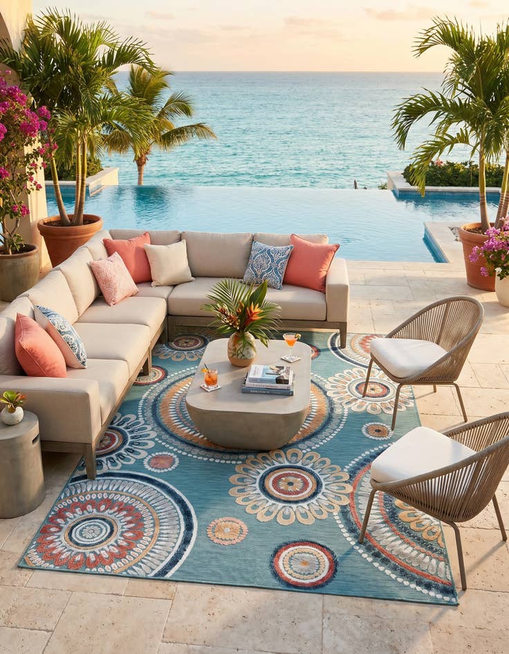 Detail image of 5' 2 x 8' Easy-Clean Botanical Indoor / Outdoor Rug