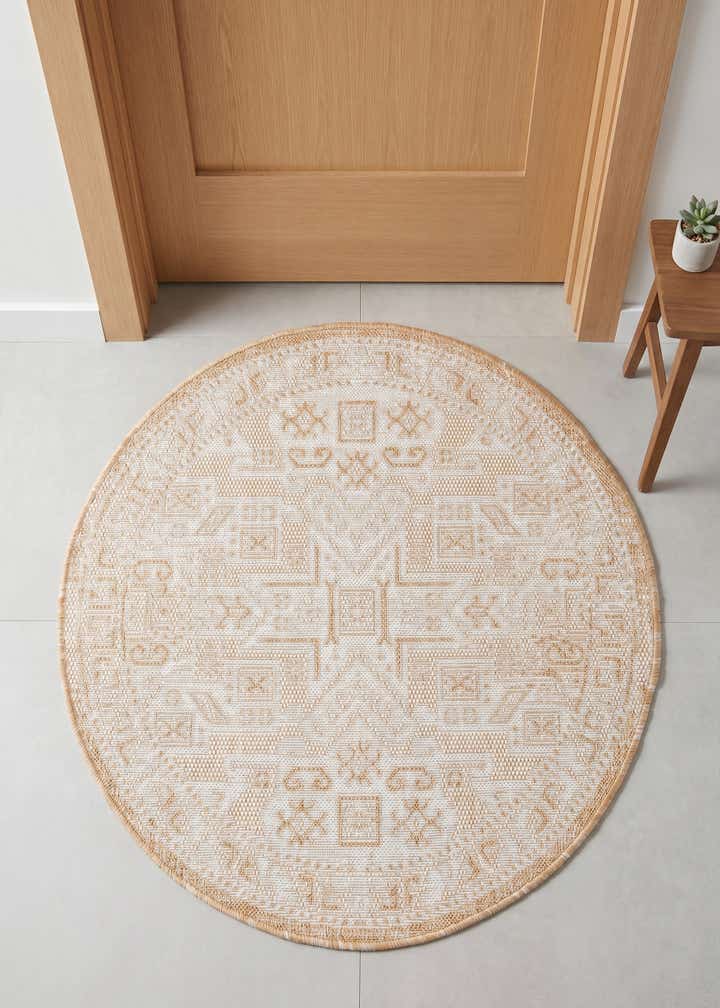 3' x 3' Easy-Clean Aztec Indoor / Outdoor Round Rug