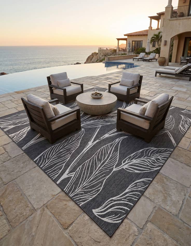 Detail image of 13' x 13' Easy-Clean Botanical Indoor / Outdoor Square Rug