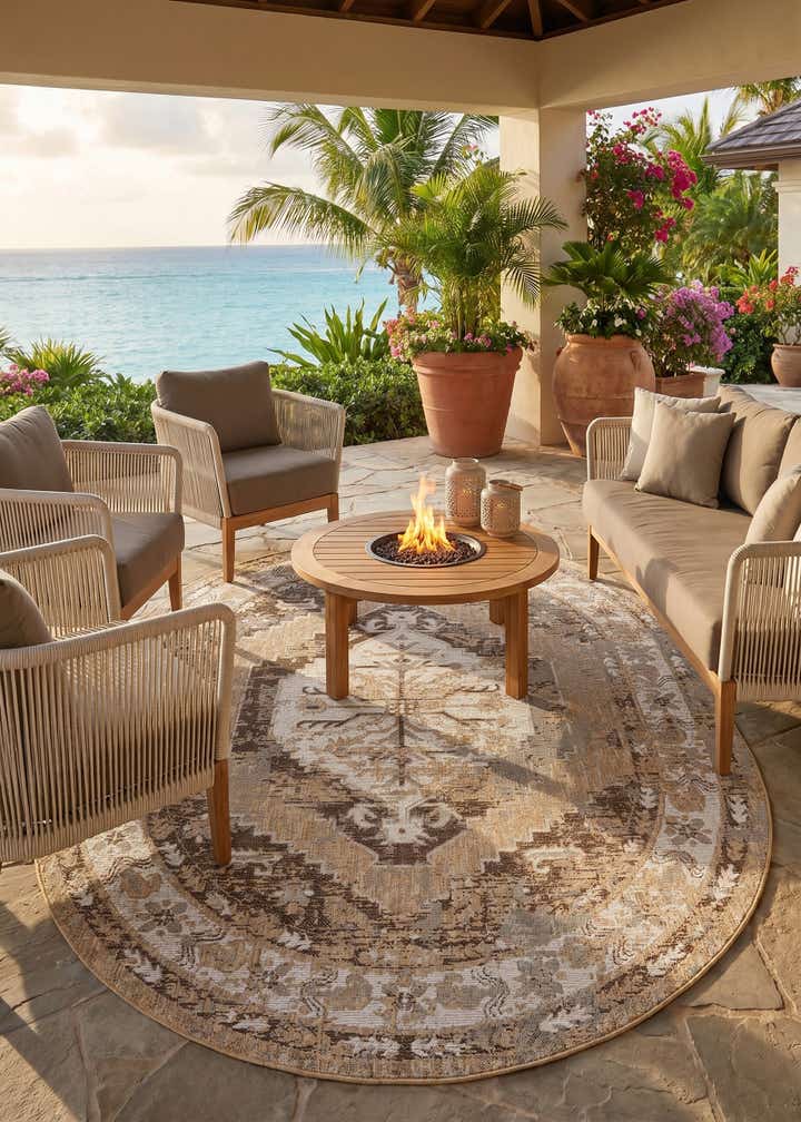7' 10 x 10' Easy-Clean Traditional Indoor / Outdoor Oval Rug