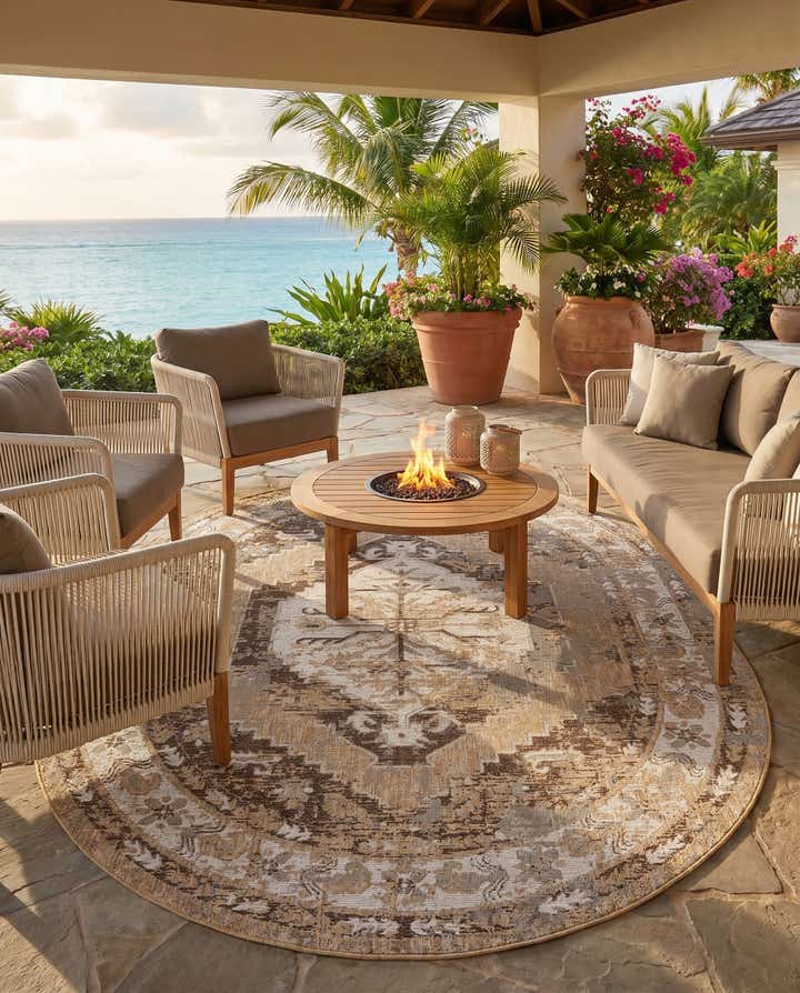 7' 10 x 10' Easy-Clean Traditional Indoor / Outdoor Oval Rug