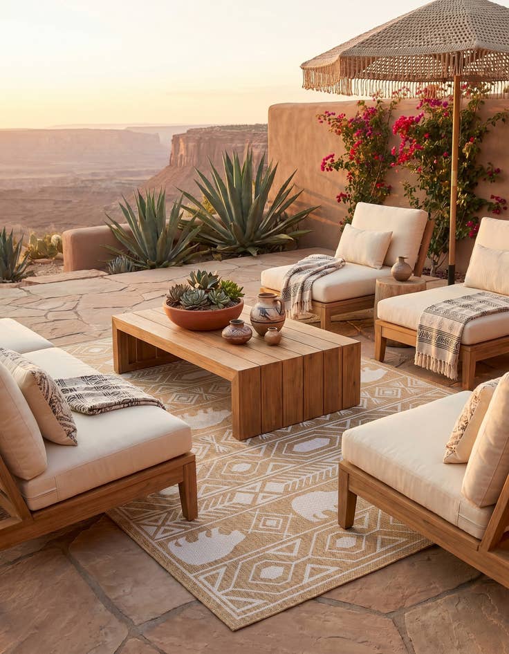 Detail image of 5' 3 x 8' Easy-Clean Southwestern Indoor / Outdoor Rug