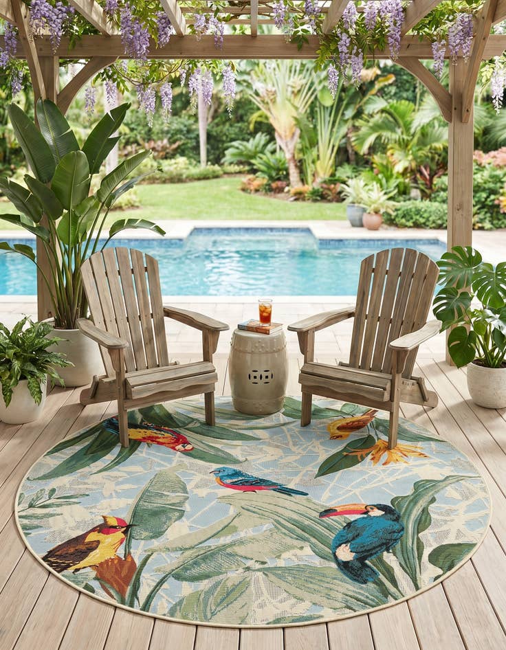 Detail image of 5' x 5' Easy-Clean Botanical Indoor / Outdoor Round Rug