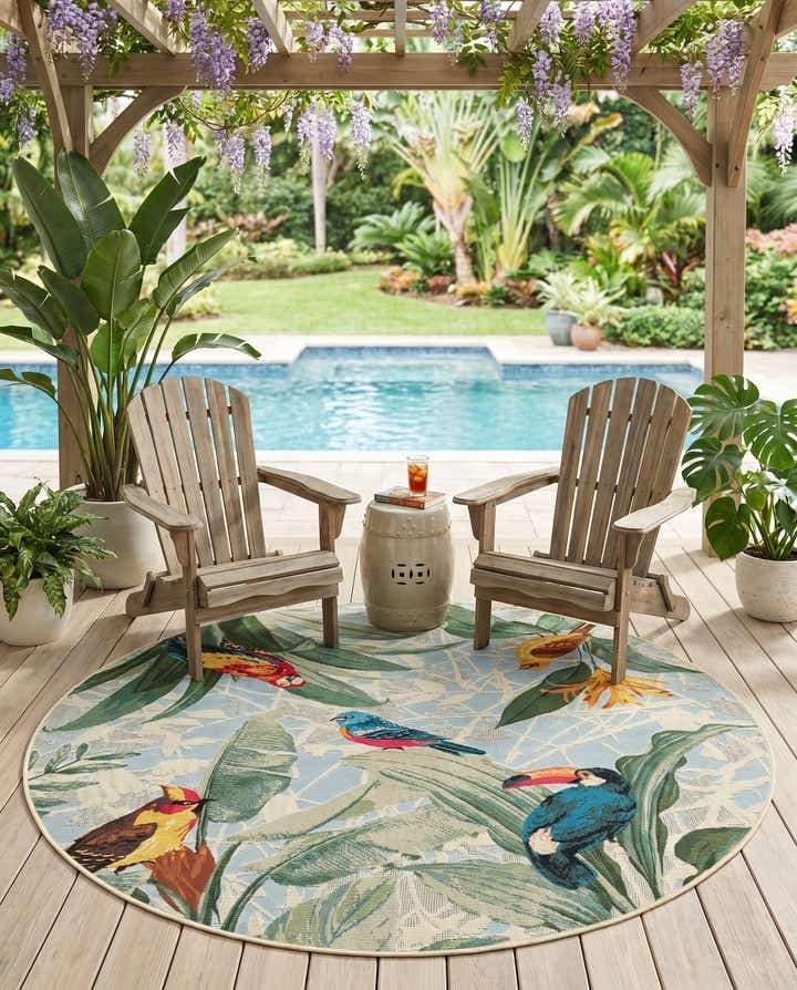 5' x 5' Easy-Clean Botanical Indoor / Outdoor Round Rug