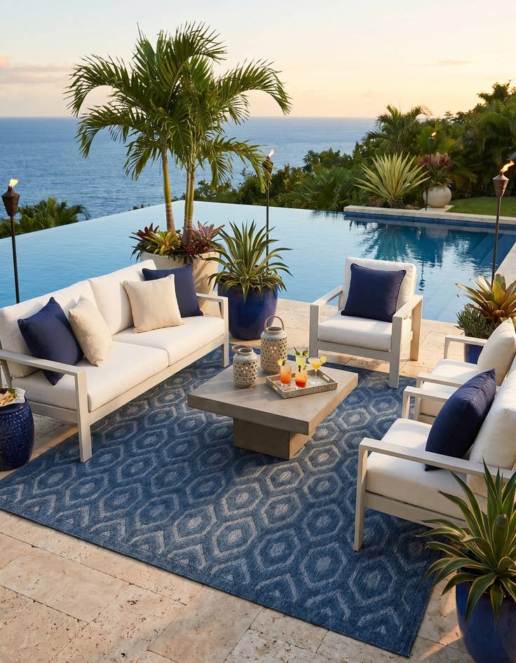 Detail image of 7' 10 x 7' 10 Easy-Clean Trellis Textured Indoor / Outdoor Square Rug