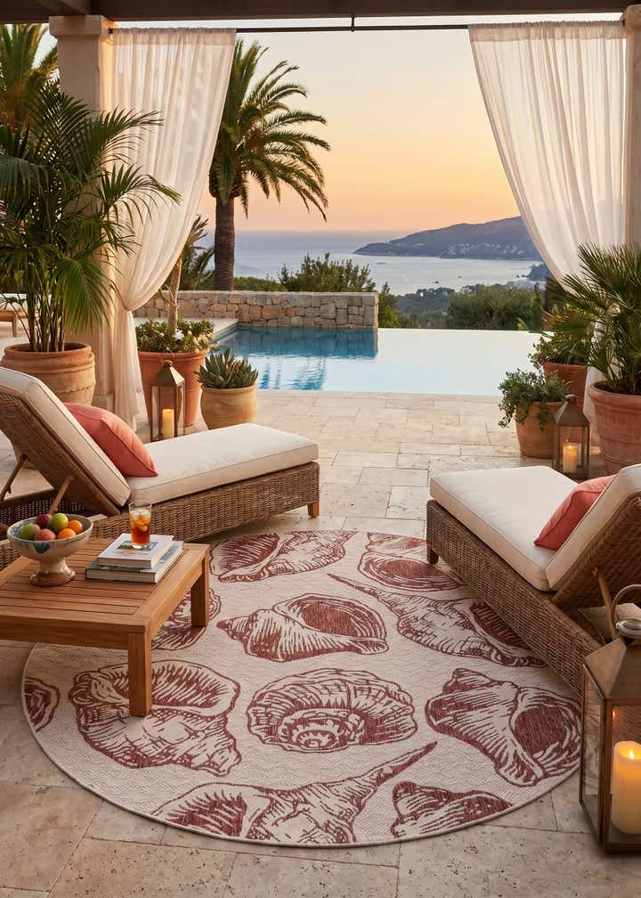 7' 10 x 7' 10 Easy-Clean Coastal Indoor / Outdoor Round Rug