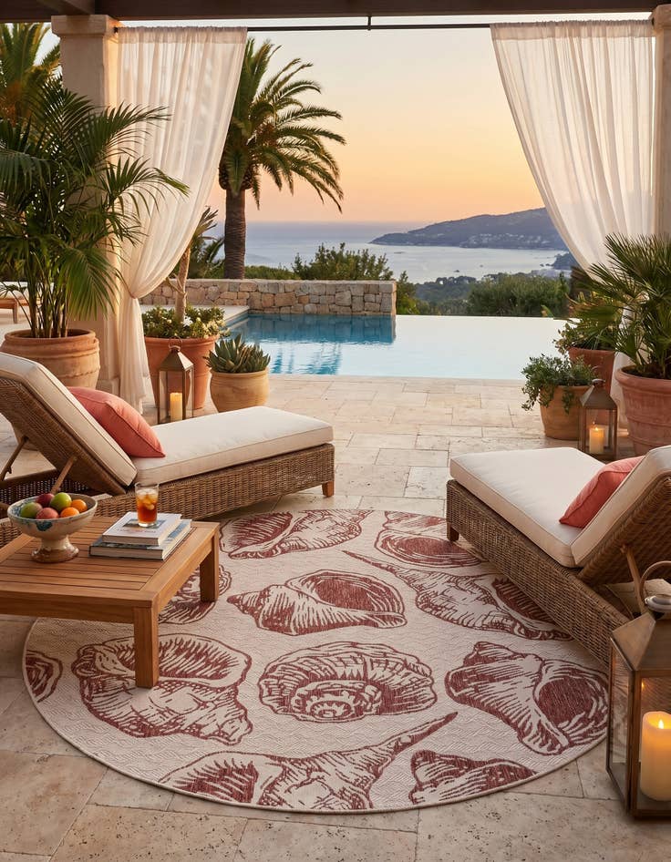 Detail image of 7' 10 x 7' 10 Easy-Clean Coastal Indoor / Outdoor Round Rug