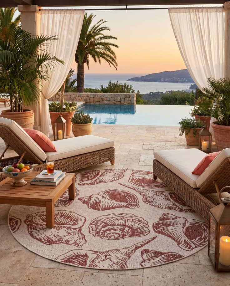 Detail image of 7' 10 x 7' 10 Easy-Clean Coastal Indoor / Outdoor Round Rug