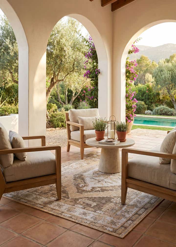 5' 3 x 8' Easy-Clean Traditional Indoor / Outdoor Rug