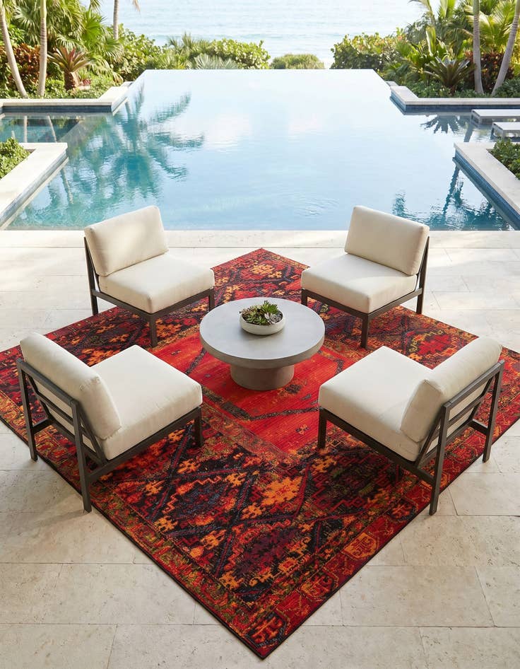 Detail image of 7' 10 x 7' 10 Easy-Clean Tribal Indoor / Outdoor Square Rug