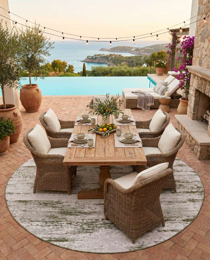 10' x 10' Easy-Clean Modern Indoor / Outdoor Round Rug