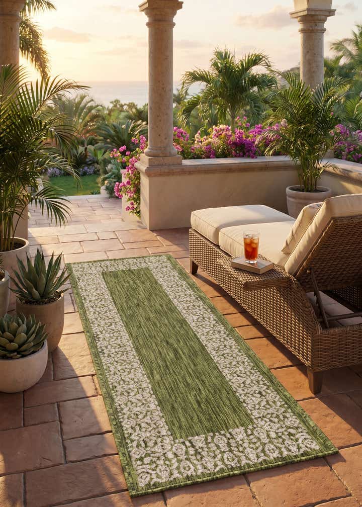 2' x 6' Easy-Clean Border Indoor / Outdoor Runner Rug