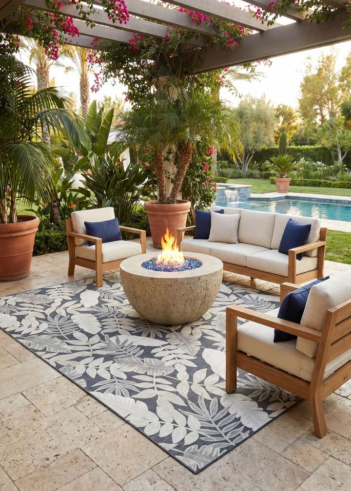 9' 9 x 12' Easy-Clean Botanical Indoor / Outdoor Rug