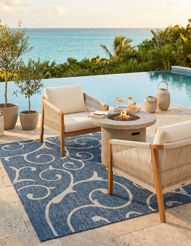 Detail image of 5' 3 x 8' Easy-Clean Botanical Indoor / Outdoor Rug