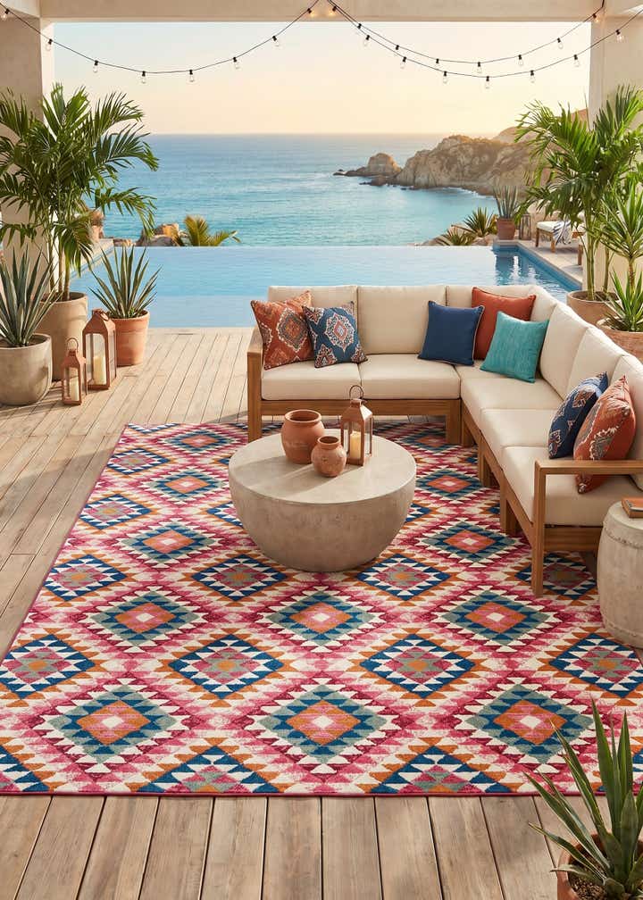 7' 10 x 10' Easy-Clean Southwestern Indoor / Outdoor Rug