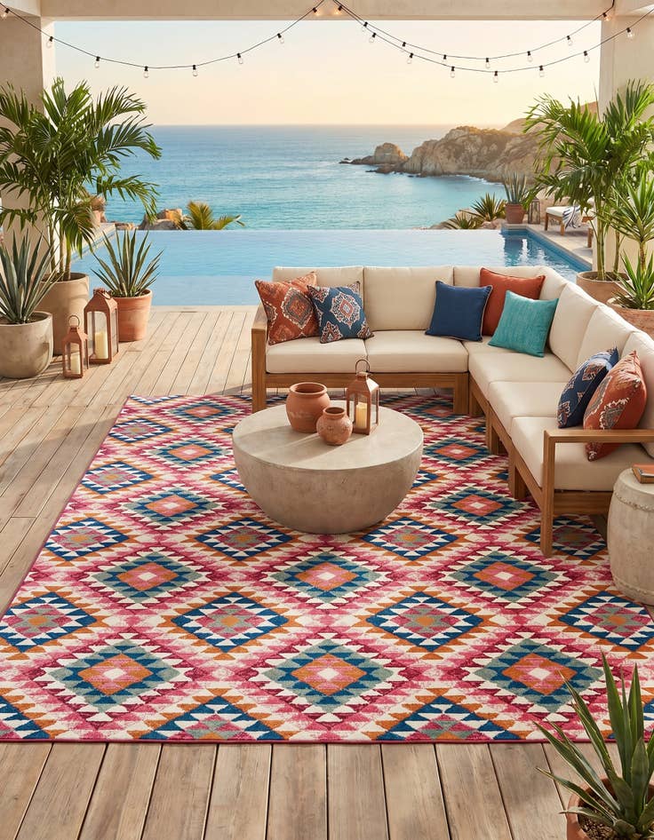 Detail image of 7' 10 x 10' Easy-Clean Southwestern Indoor / Outdoor Rug