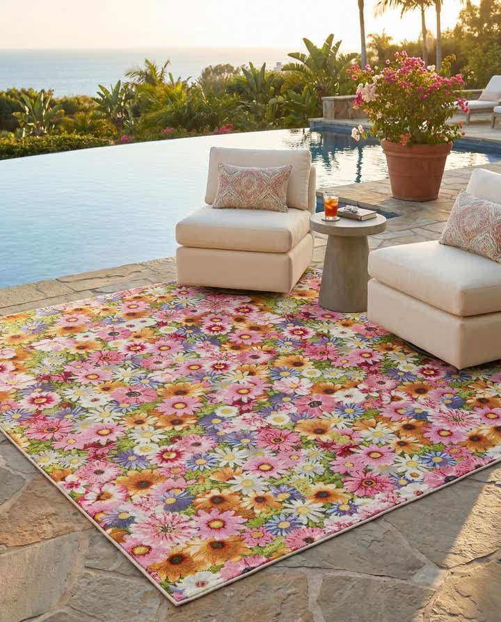 8' x 8' Easy-Clean Botanical Indoor / Outdoor Square Rug