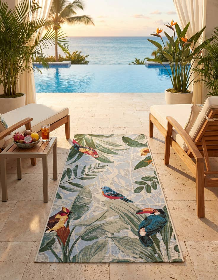 Detail image of 2' 7 x 5' 3 Easy-Clean Botanical Indoor / Outdoor Runner Rug