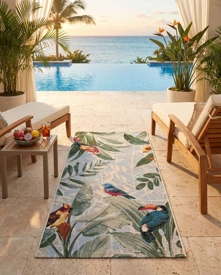 2' 7 x 5' 3 Easy-Clean Botanical Indoor / Outdoor Runner Rug