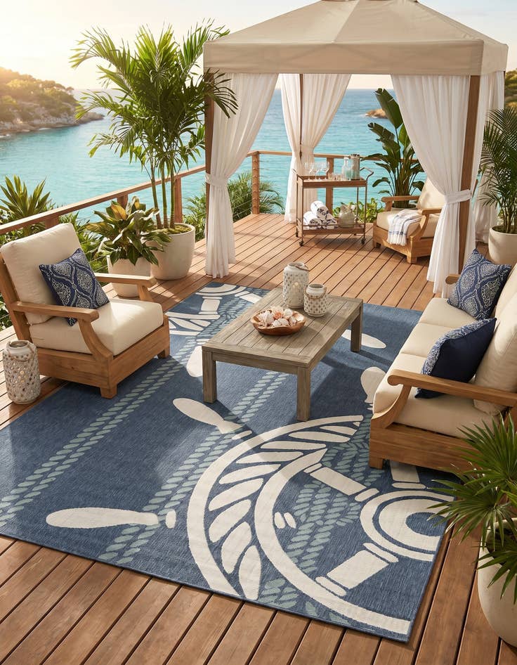 Detail image of 9' x 12' Easy-Clean Coastal Indoor / Outdoor Rug