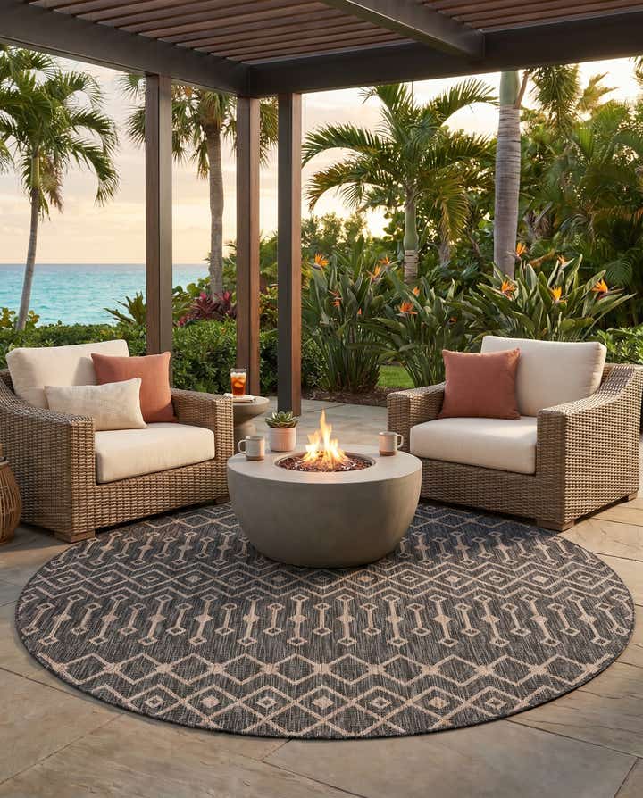 7' 10 x 7' 10 Easy-Clean Lattice Indoor / Outdoor Round Rug