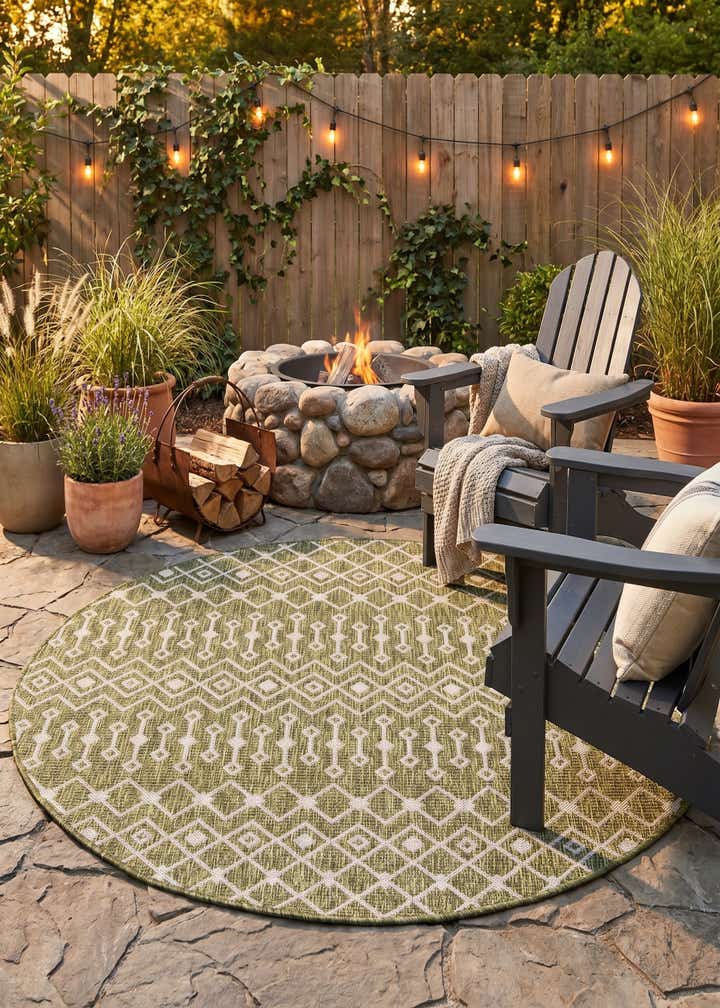 5' 3 x 5' 3 Easy-Clean Lattice Indoor / Outdoor Round Rug