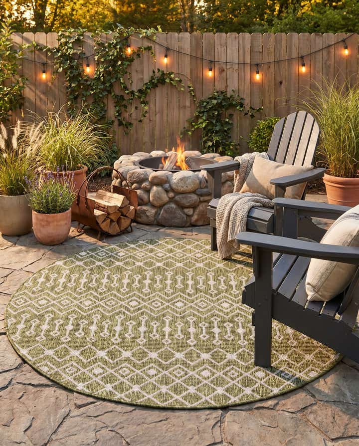 5' 3 x 5' 3 Easy-Clean Lattice Indoor / Outdoor Round Rug